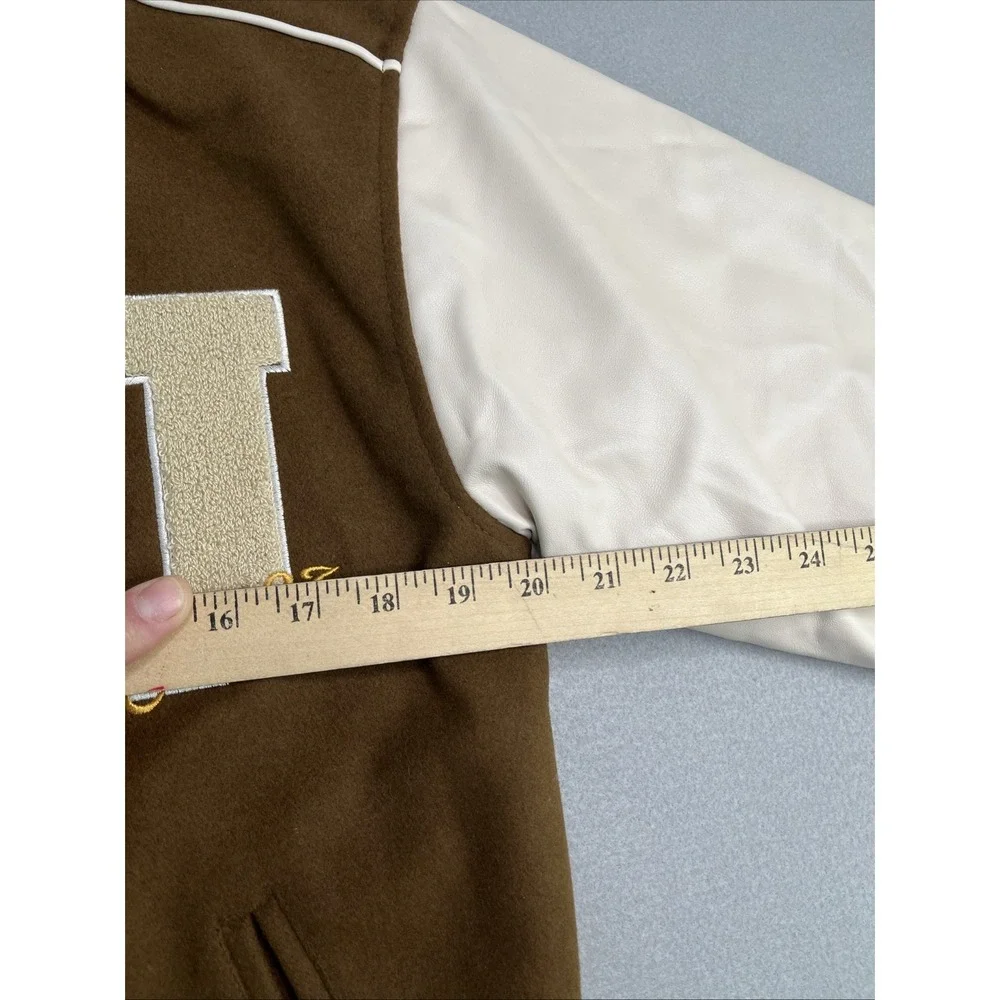 Zara Girls Letterman Snap Button PATCH VARSITY BROWN JACKET Size 13-14